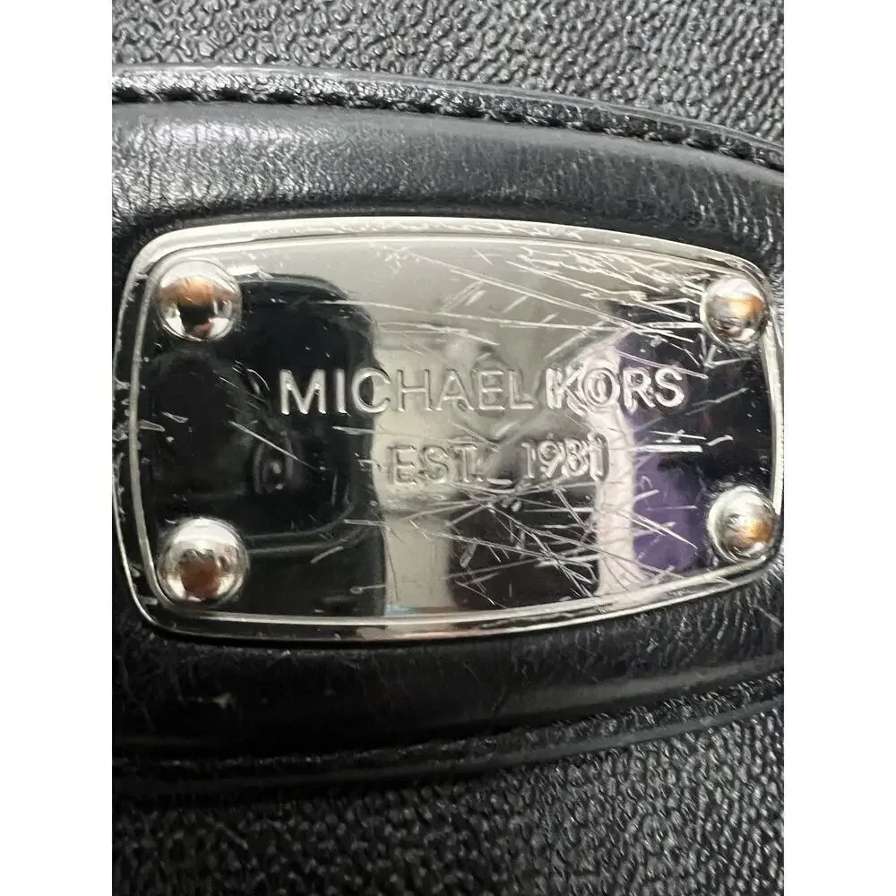Michael Kors Black Hamilton Leather Silver Chain Satchel Bag Purse